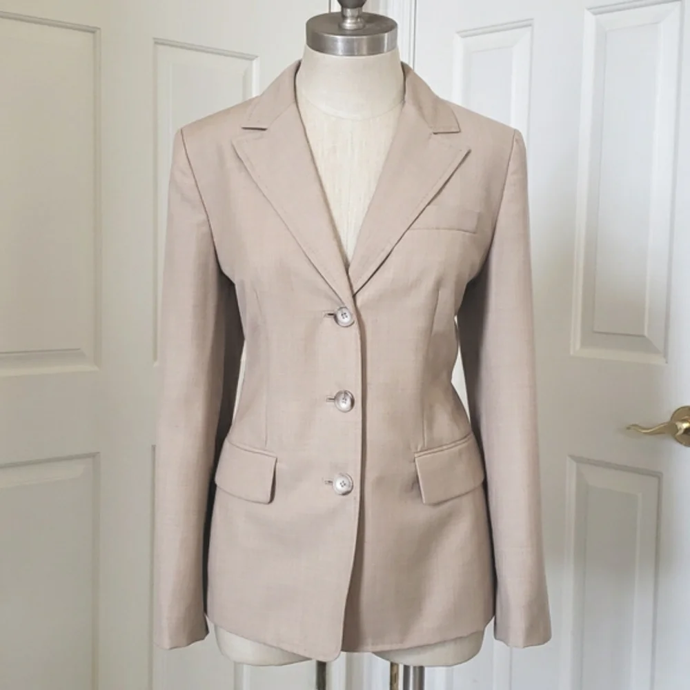 Vintage Ann Taylor LOFT Tan Wool Single Breasted Jacket Blazer - Picture 4 of 13